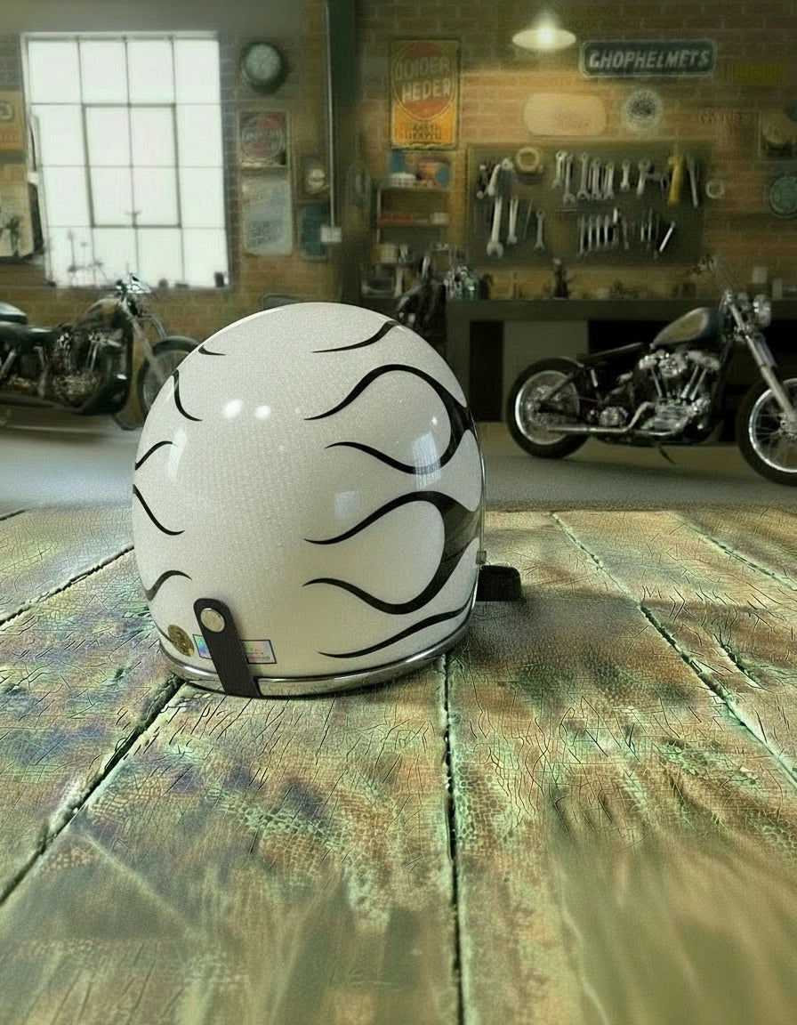 Retro Helmet - Ghost Flames
