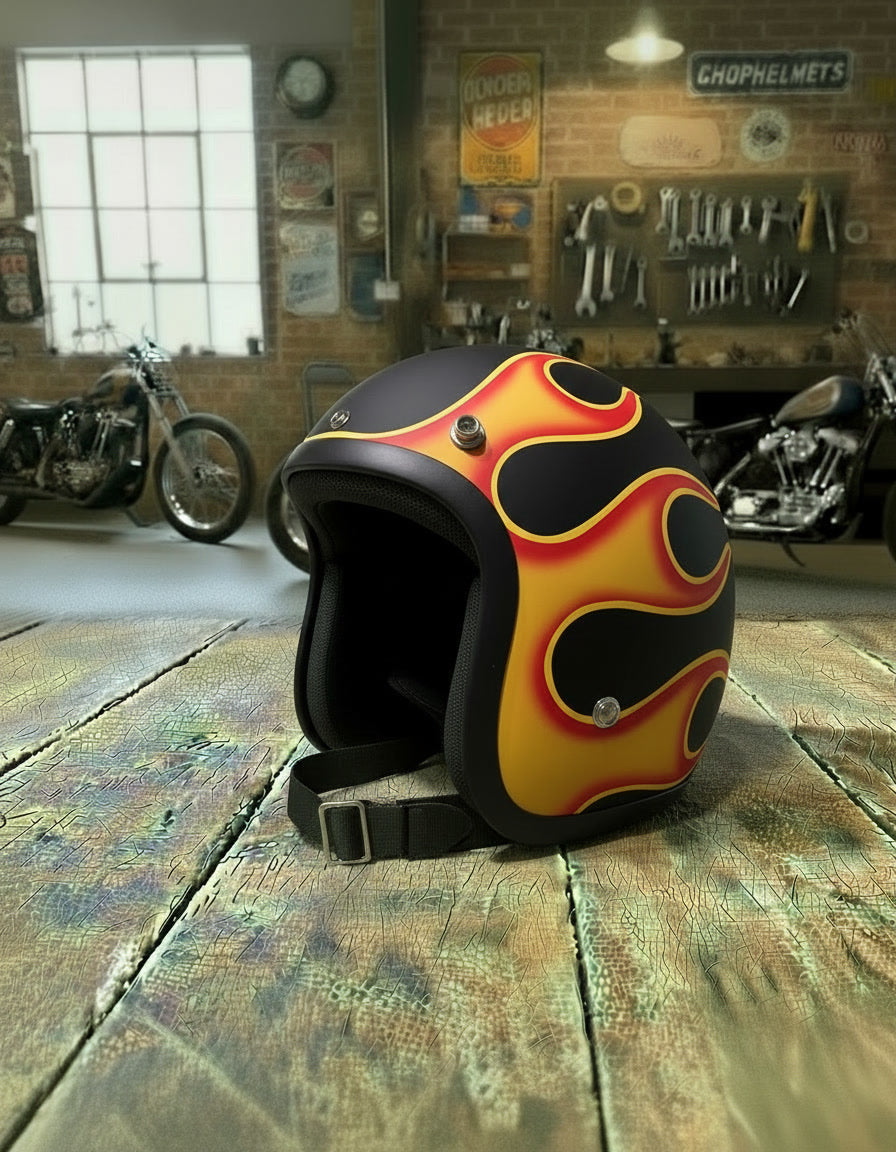 Retro Helmet - Matte Flames